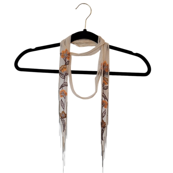 Chan Luu Accessories - Chan Luu White Floral Embroidered Chainlink Wrap Scarf Necklace OS